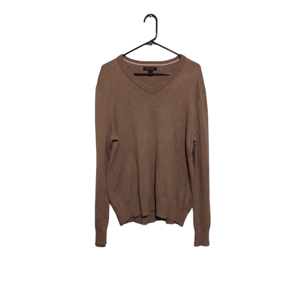 Banana Republic Preppy Sweater Sz L Tan Cotton Cashmere V Neck Office Cabincore